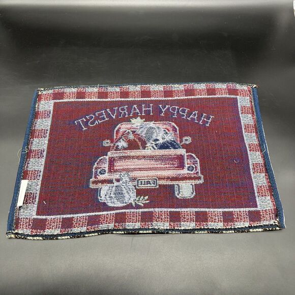 Fall Tapestry Fabric Placemats Set Of 4 Happy Harvest Retro Truck With Pumpkins - Picture 9 of 10